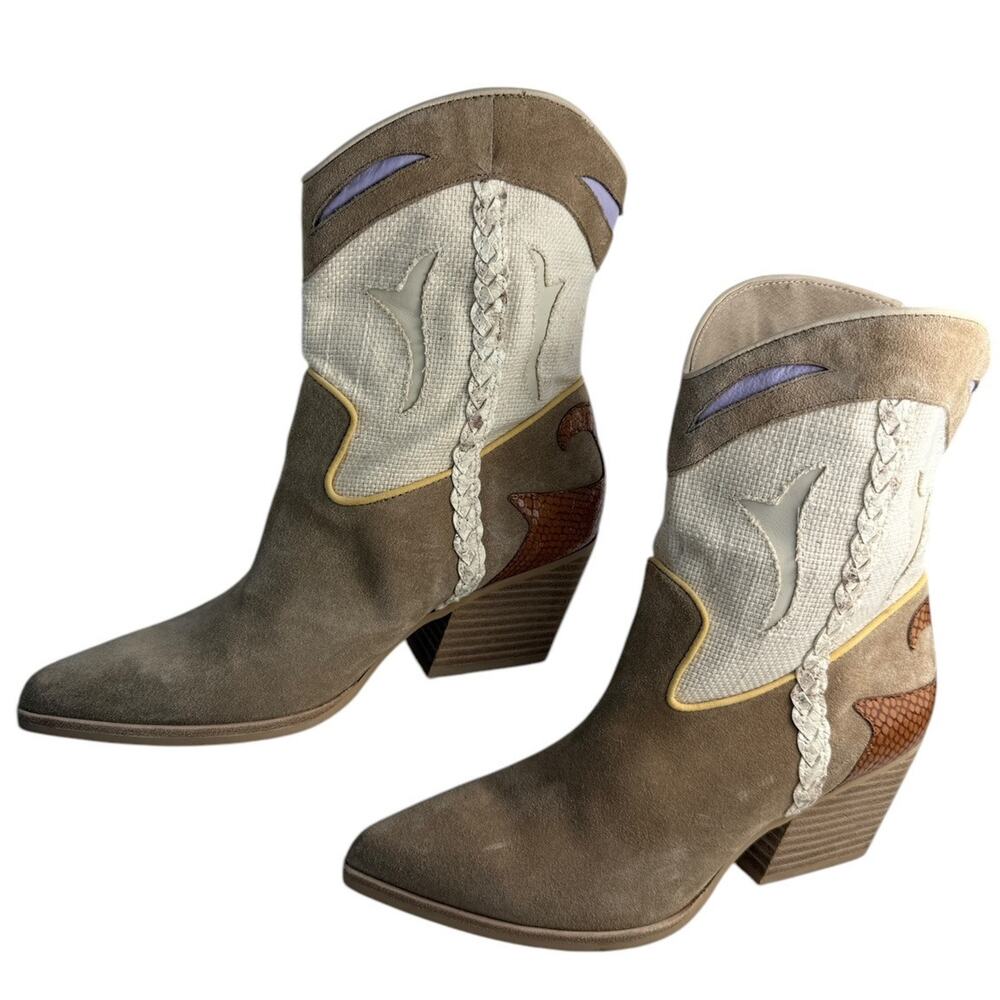 DOLCE VITA Women's 8 Beige Loral Toe Stacked Heel Leather Western Boot-Imperfect